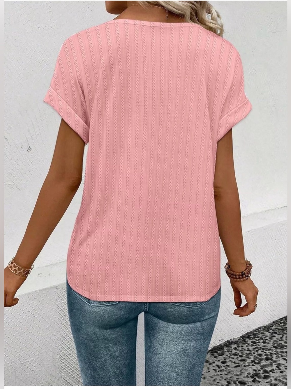 Women's Pink V-Neck Short Sleeve Top - Picture 2 of 5